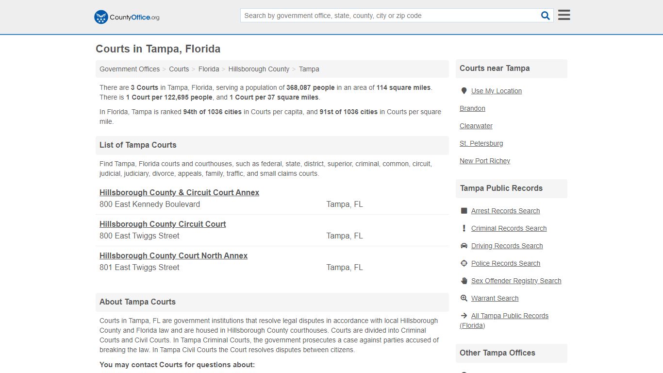 Courts - Tampa, FL (Court Records & Calendars) - County Office